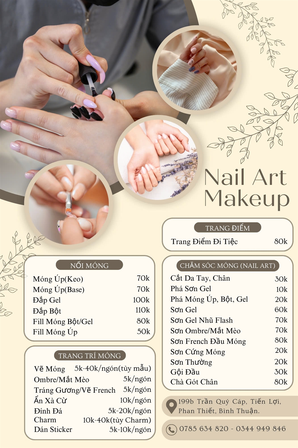 bảng giá dịch vụ tại Nail Art Makeup Ngọc Lê